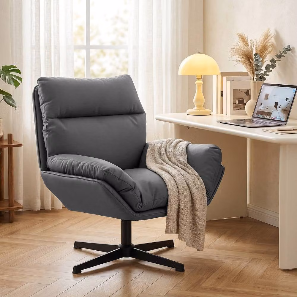 STILVORA 360 Swivel Armchair with Padded Cushion in Grey and Black Synthetic Leather – 7