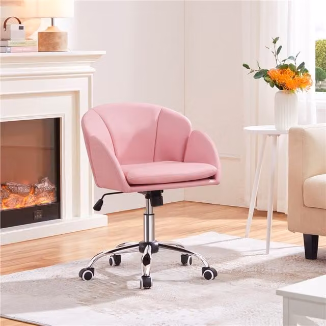 Yaheetech Modern Pink Faux Leather Swivel Task Chair with Armrests and Castors