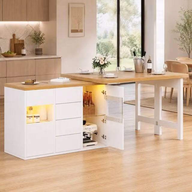 STILVORA Extendable Sideboard Dining Table with Storage and LED in White
