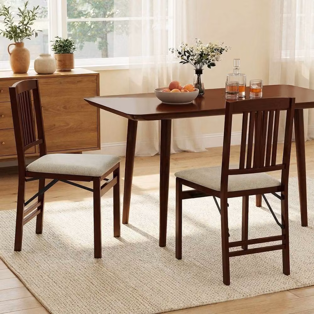 Kelvenix Set of 2 Brown Fabric and Rubberwood Folding Dining Chairs – 3