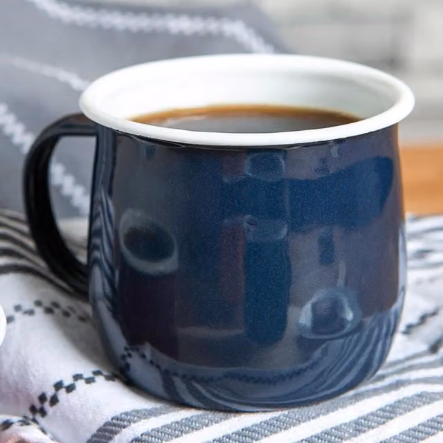 Argon Tableware Pack of 12 Solid Coloured Enamel Belly Mugs in Green, White and Blue