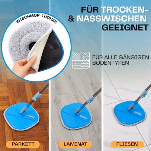 IGAD Professional Mop Kit with Bucket and 2-Chamber Water Separation System in Blue, featuring a 130 cm Telescopic Handle and Microfibre Mop Pad – 2