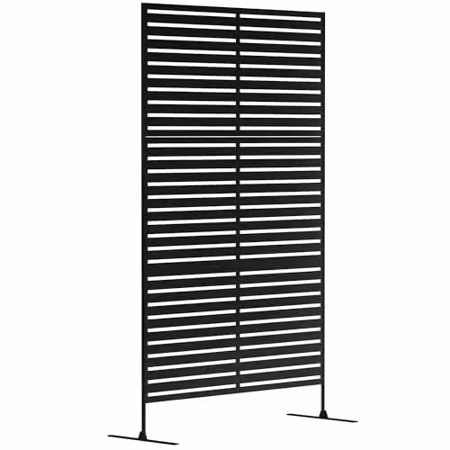 Outsunny Striped Black Outdoor Privacy Screen, Modern Powder-Coated Steel Decorative Garden Fence, W/H: 122 x 198 cm