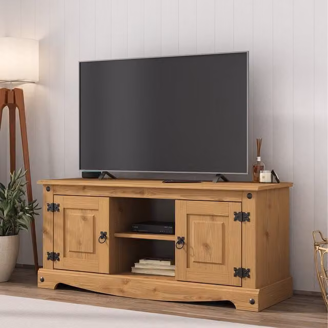 Mews Rustic Waxed Pine 2 Door Flat Screen TV Stand in Brown