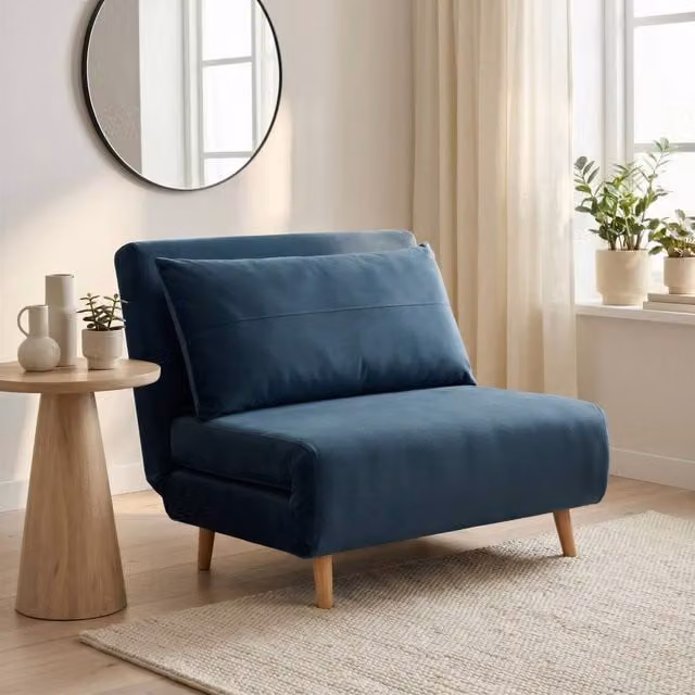 FurnitureboxUK Bobby Blue Velvet Single Folding Sofa Bed Chair