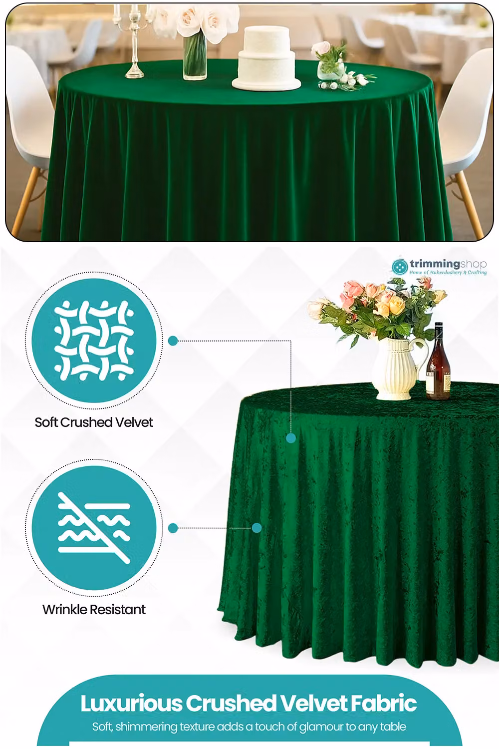 Neel Blue Diamond Velvet Round Tablecloth in Emerald Blue – 2