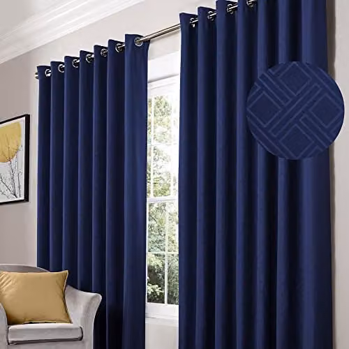 Alan Symonds Diamond Blackout Eyelet Curtains, Blue, W: 168 cm, H: 137 cm