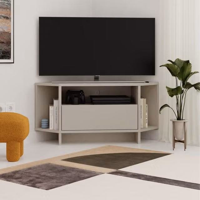 HOCUS PICUS Modern Corner TV Unit in Sandstone – 1