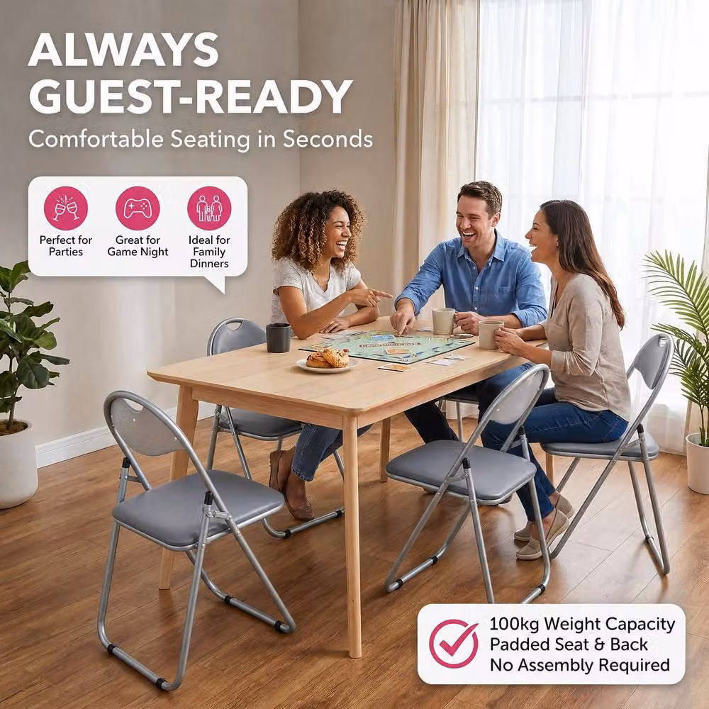 Bravich LTD Candy Faux Leather Padded Folding Dining Chair in Grey, 6 Pack – 2