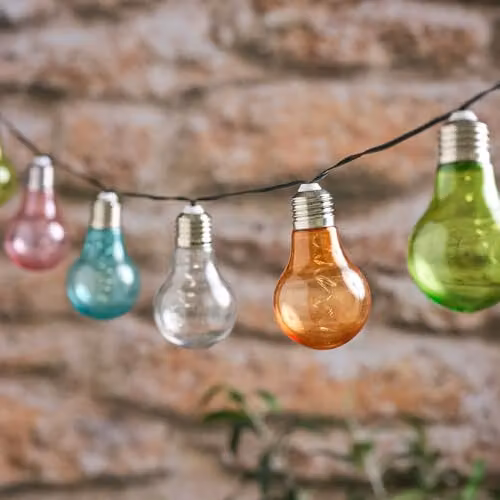 Lights4fun Set of 10 Multicolour Pastel Cap Solar Micro Festoon Lights with Warm White LED Glass Drops for Outdoor Garden Decoration – 2