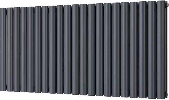 UK Radiators Omeara Anthracite Elliptical Tube Horizontal Designer Double Panel Radiator W: 1218 mm, H: 600 mm