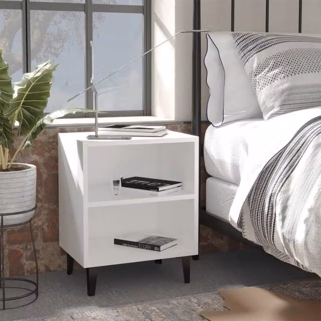 Berkfield Home Bed Cabinet with Metal Legs in White, W/D/H: 40 x 30 x 50 cm