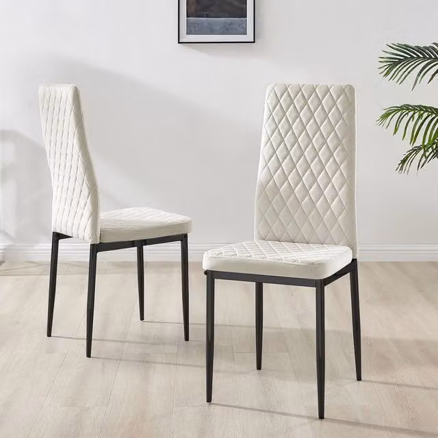 FurnitureboxUK Set of 4 Milan Velvet Dining Chairs with Black Legs in Cream