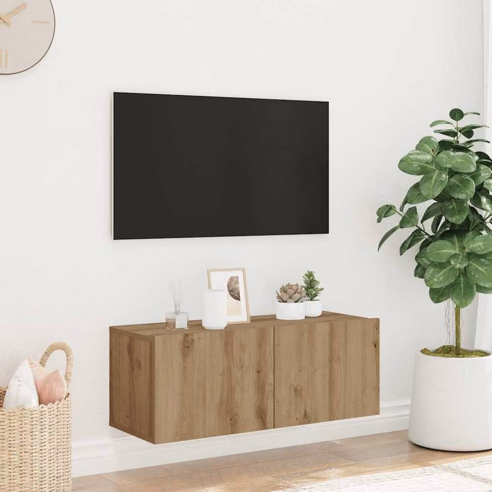 Berkfield Home Artisan Oak Wall Mounted TV Cabinet in Brown, W/D/H: 80 x 30 x 30 cm – 2
