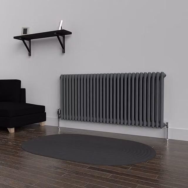Lux Heat Horizontal 2 Column Steel Radiator in Anthracite Grey, W: 137 cm, H: 60 cm