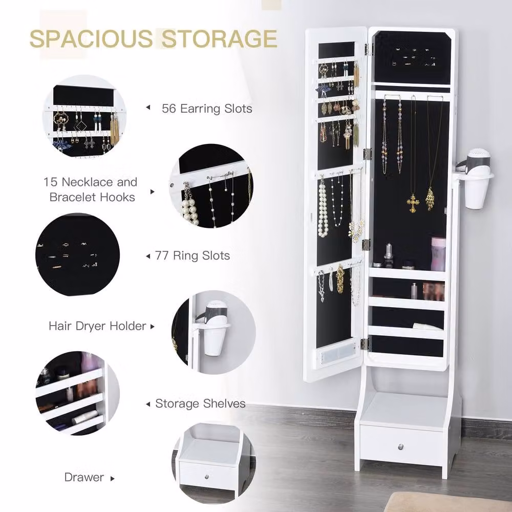 STILVORA Modern White Jewellery Cabinet with LED Lighting and Internal Drawers – 4
