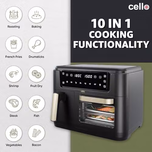 Cello 11 Litre Dual Zone Digital Air Fryer and Oven in Black – 3