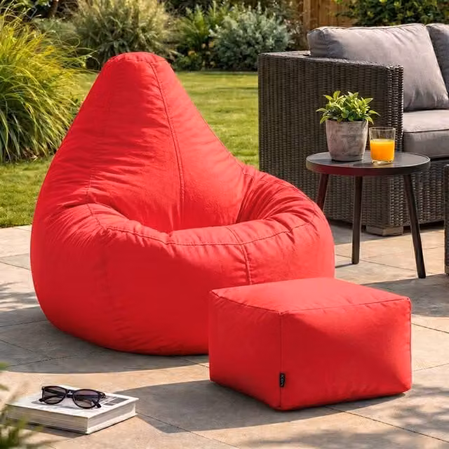 Bean Bag Bazaar icon Red Outdoor and Indoor Gaming Recliner Bean Bag with Footstool