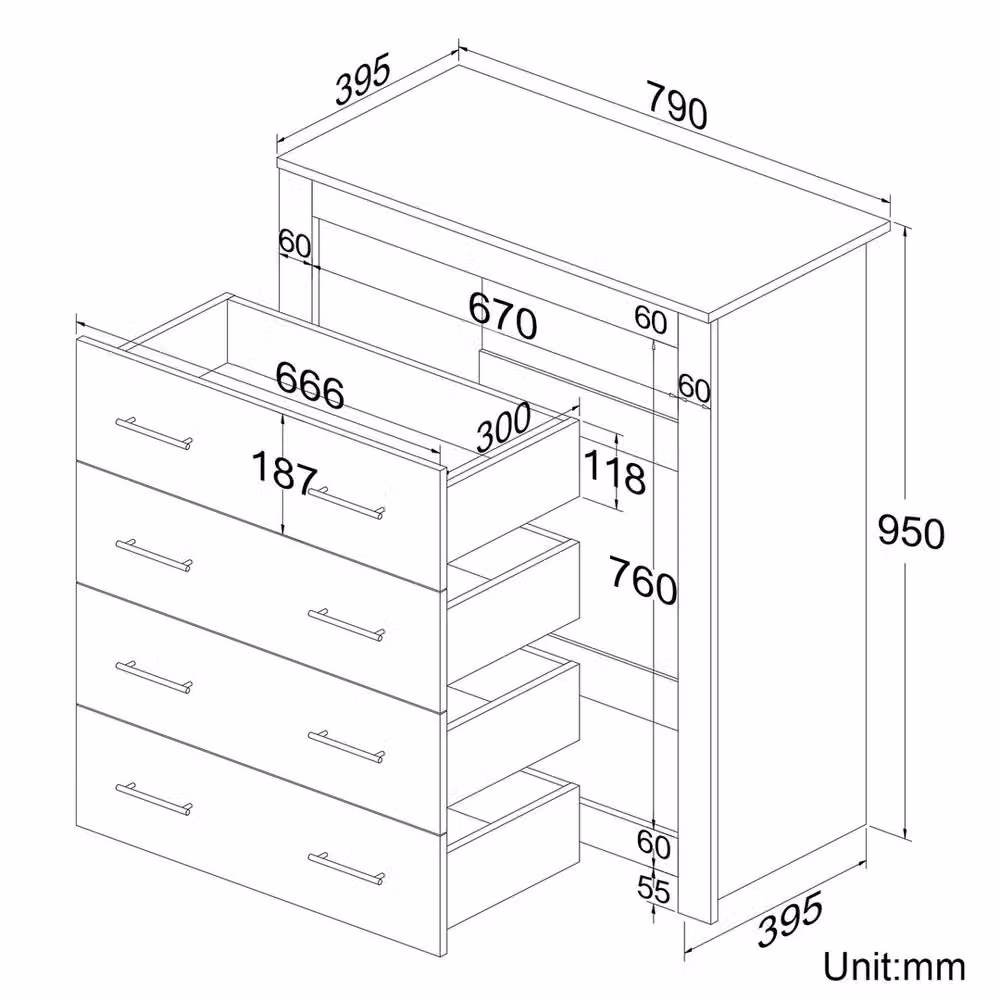FORGEVIO 4-Drawer Chest of Drawers in Grey Matt Finish – 2