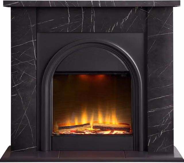 Adam Fires & Fireplaces Burlington 43 Inch Electric Suite in Black Carrara Marble Effect – 1