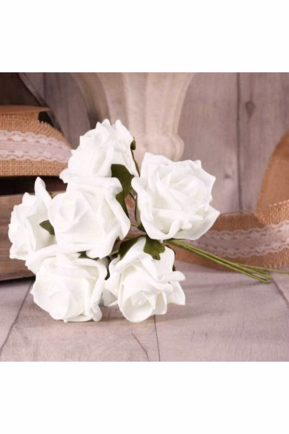 KDMD 4 Pack of 6 Bright White Foam Tea Roses for Weddings – 2