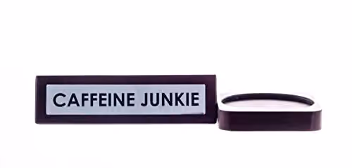 Boxer Gifts Caffeine Junkie Wooden Desk Sign and Coaster in Black