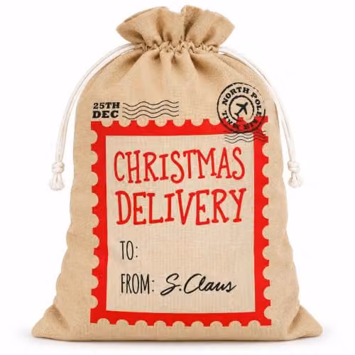 Shatchi Large Beige Jute Christmas Delivery Sack with Drawstring, W: 48 cm, H: 78 cm