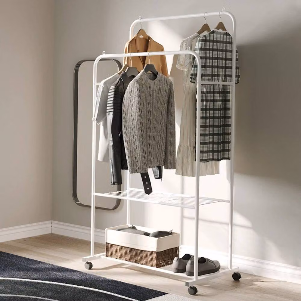 KORVIXA Wheeled Metal Clothing Rack in White, W/D/H: 90 x 40 x 160 cm – 4