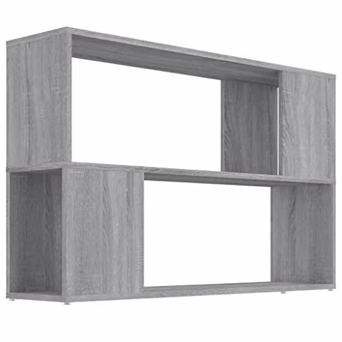 vidaXL Modern Grey Book Cabinet with Integrated Lighting and Media Compartments, W/D/H: 100 x 24 x 63 cm