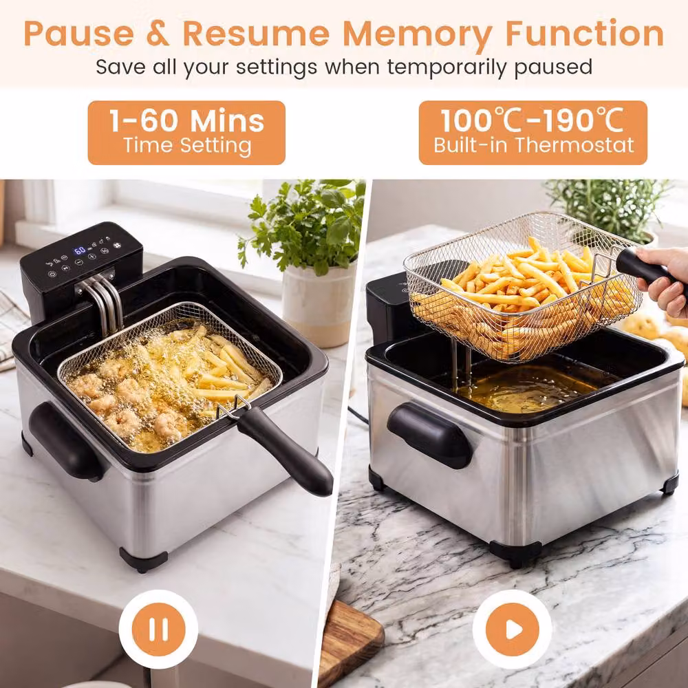 Costway 5L Electric Deep Fryer 2000W with LED Touch Screen and 6 Presets in Silver – 7