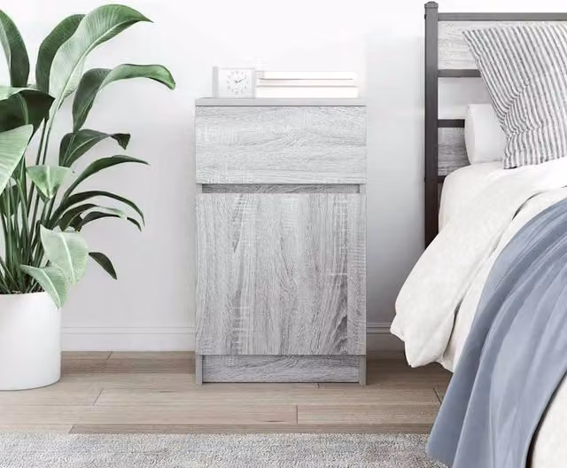 Berkfield Home Durable Bedside Cabinet in Grey Sonoma, W/D/H: 39 x 35 x 65 cm