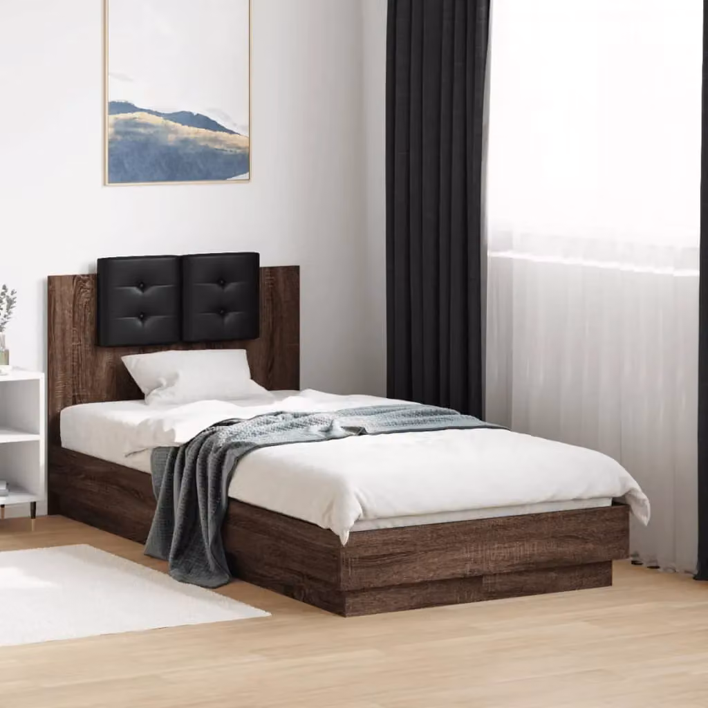 Berkfield Home Small Single Bed Frame with LED Lighting and USB Charging Port, Brown Oak – 3