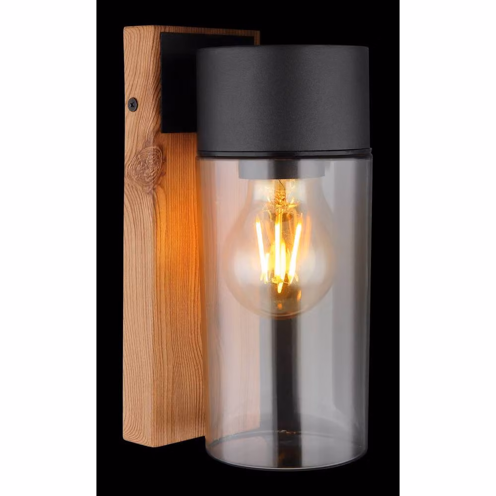 Globo Lighting Etsi Outdoor Wall Lantern in Brown and Black with Stainless Steel and Wood Effect Finish, IP44, E27 – 4
