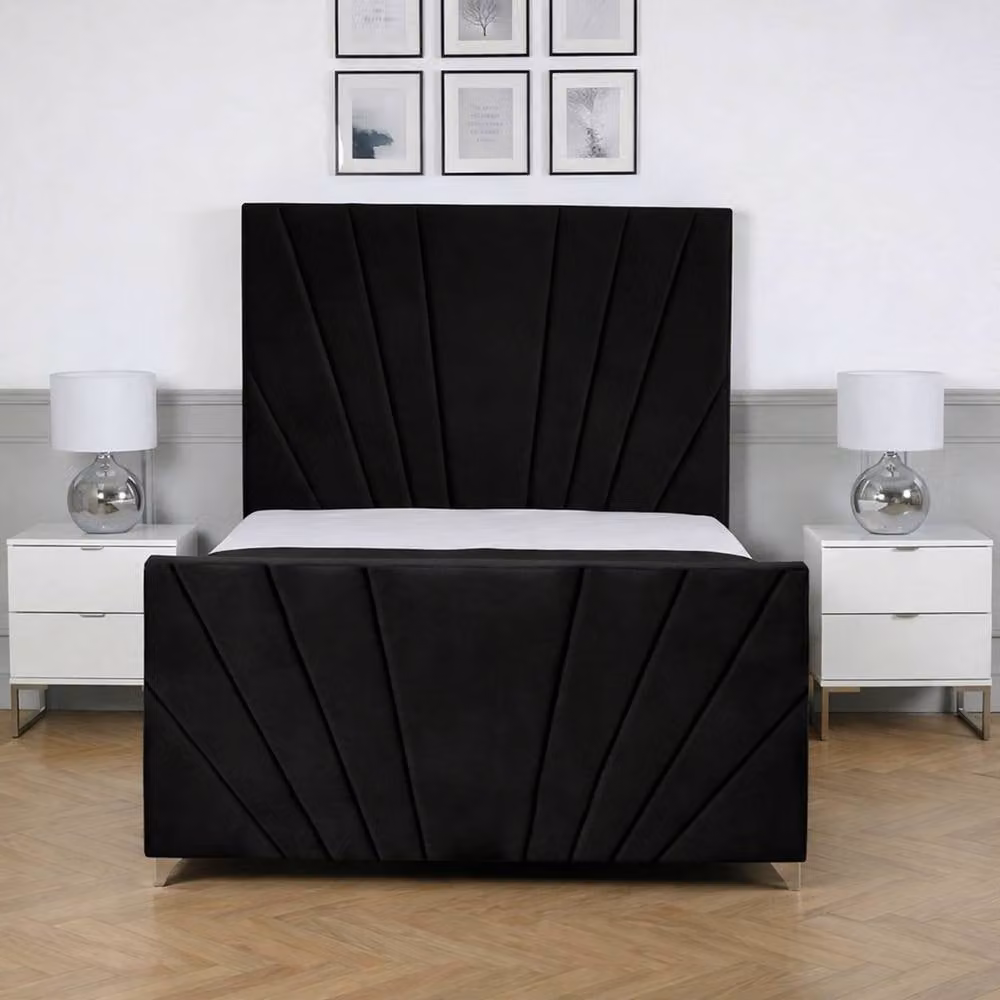 Living Comfort Bedz Lumina Plush Velvet Upholstered Bed with Slatted Base in Black, W/D/H: 120 x 200 cm – 2