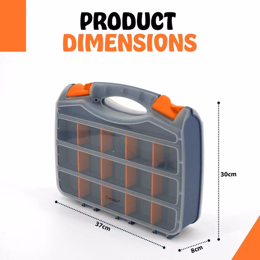 FLAVORA 31 Compartment Double Sided Tool Storage Case, Grey, W: 52 cm, D: 52 cm, H: 30 cm – 2
