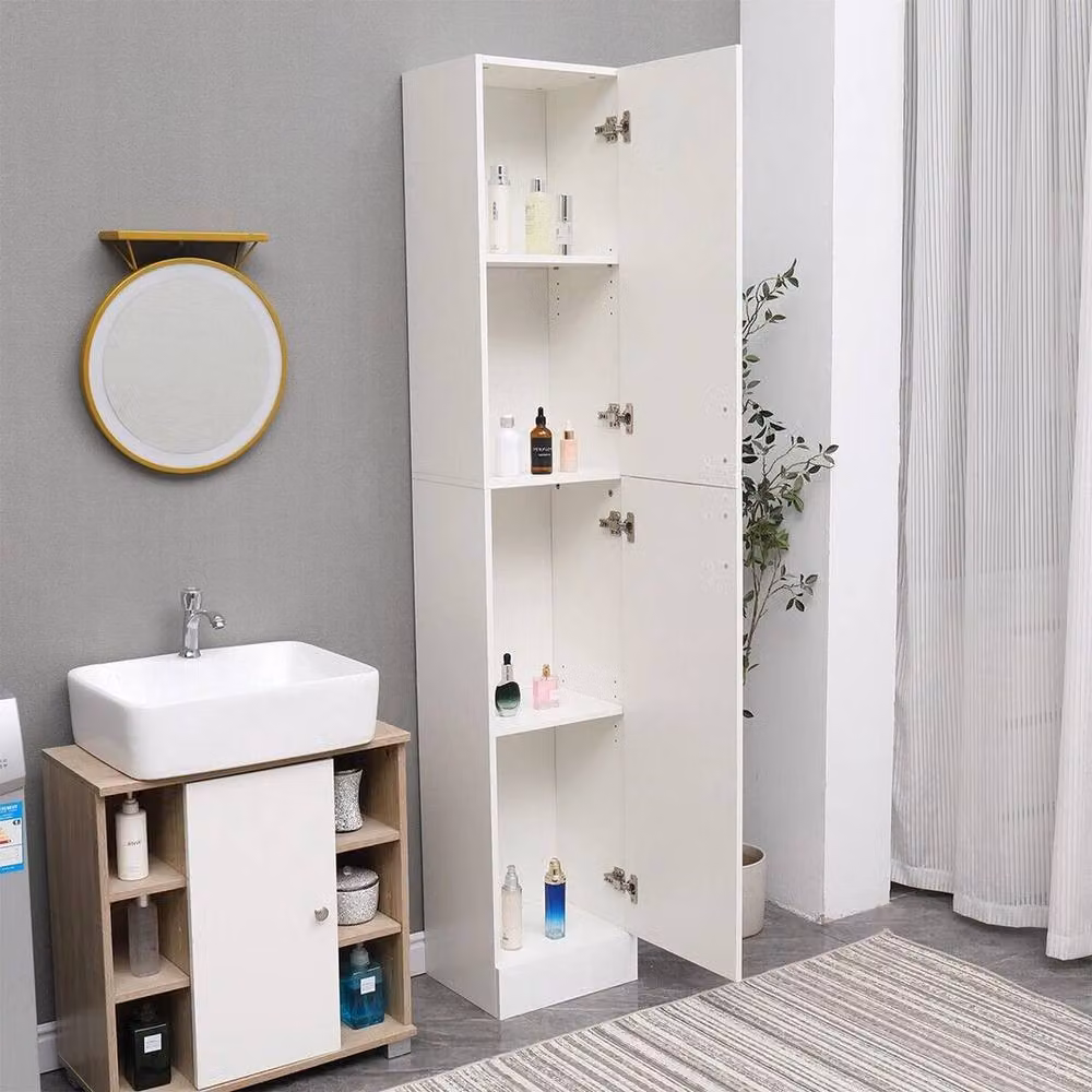 FORGEVIO Modern White Glossy Freestanding Tall Cupboard with Hinged Doors – 2