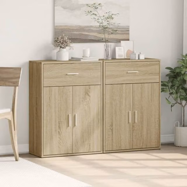 Berkfield Home Set of 2 Sonoma Oak Sideboards in Beige, W/D/H: 60 x 30 x 84 cm