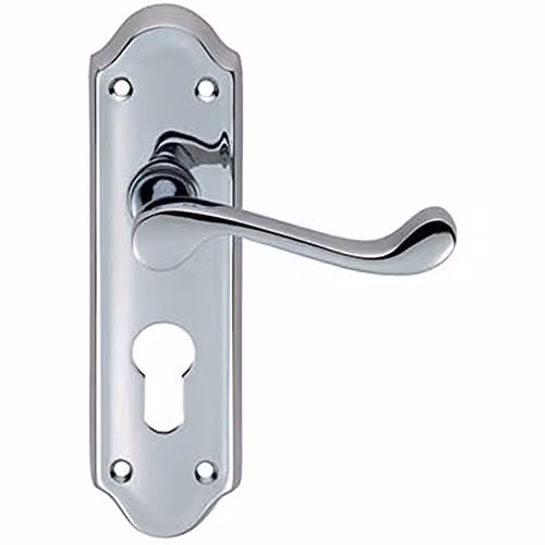 Loops Pair Victorian Upturned Lever on Euro Lock Backplate, Polished Chrome, 168 x 47 mm