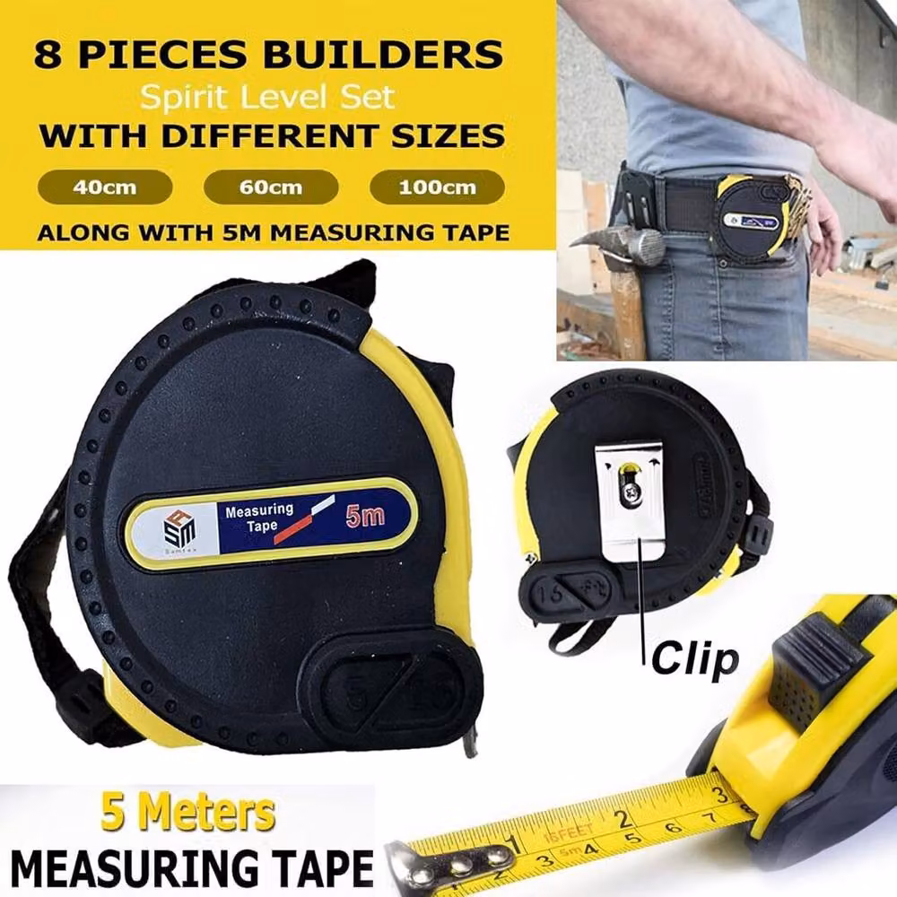 ATEK Magnetic Alloy Spirit Level and 5m Measuring Tape Set in Yellow – 3