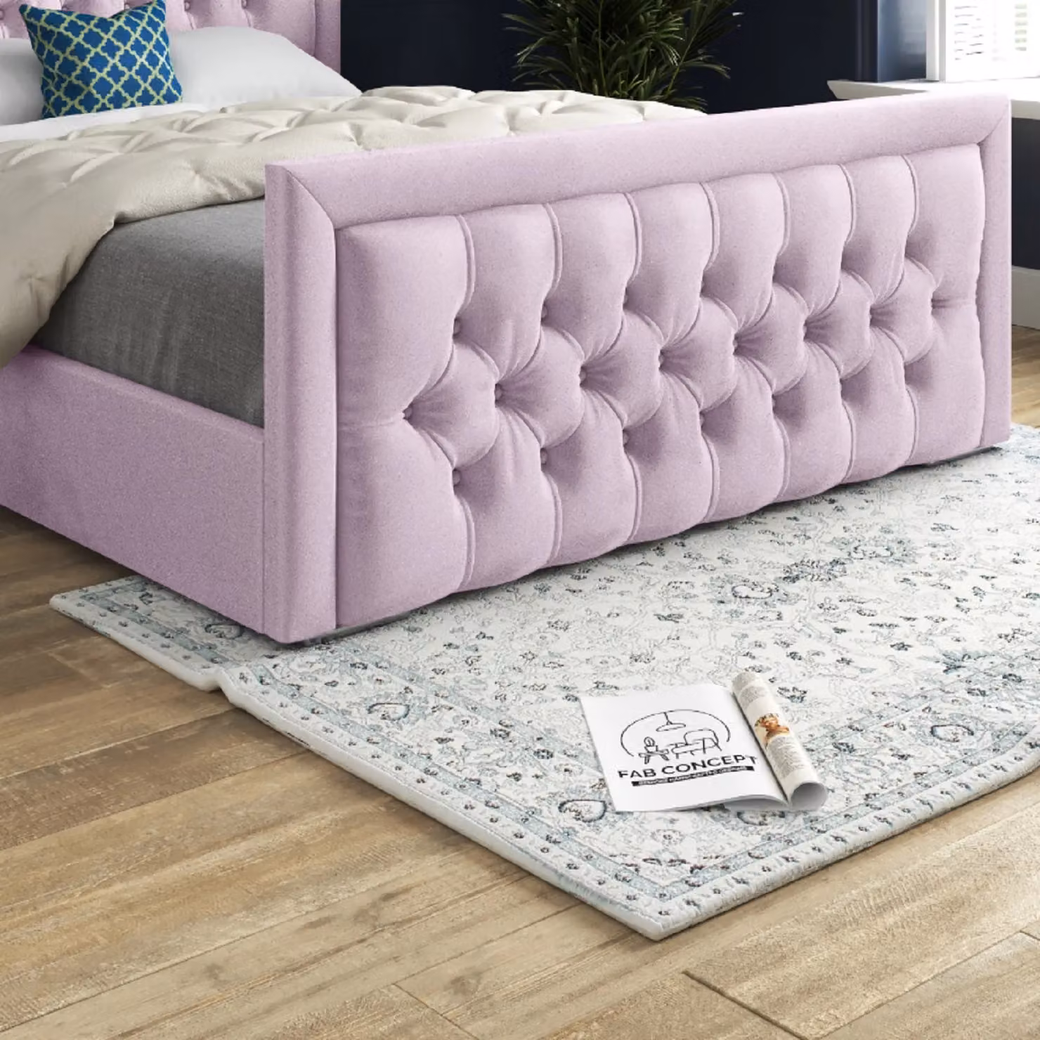 Casani Modern Upholstered Velvet Bed Frame in Pink, W/D/H: 90 x 200 x 137 cm – 4