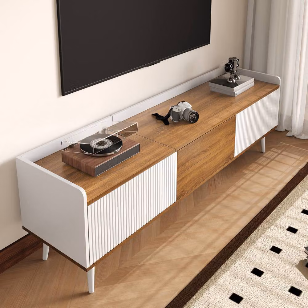 ModernLuxe White TV Cabinet Lowboard with 3 Doors and Media Storage, W/D/H: 126.0 x 39.0 x 39.0 cm – 4