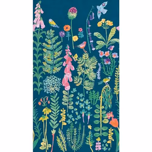 Grandeco Spring Meadow Flower Painted Sprig 3 Lane Repeatable Wallpaper Mural in Dark Teal, W: 280 cm, H: 159 cm – 3