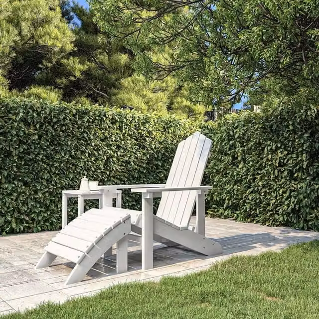 Berkfield Home Garden Adirondack Chair with Footstool in White HDPE Plastic – 1
