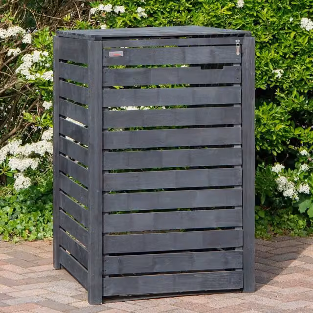 Samuel Alexander Wooden Garden Wheelie Bin Store for 1 Bin in Anthracite Grey, H: 81 cm, W: 116 cm, D: 81 cm – 1