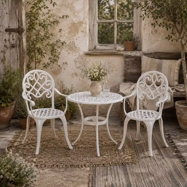 Wyld Haus Safa 3 Piece White Aluminium Garden Bistro Set – 1