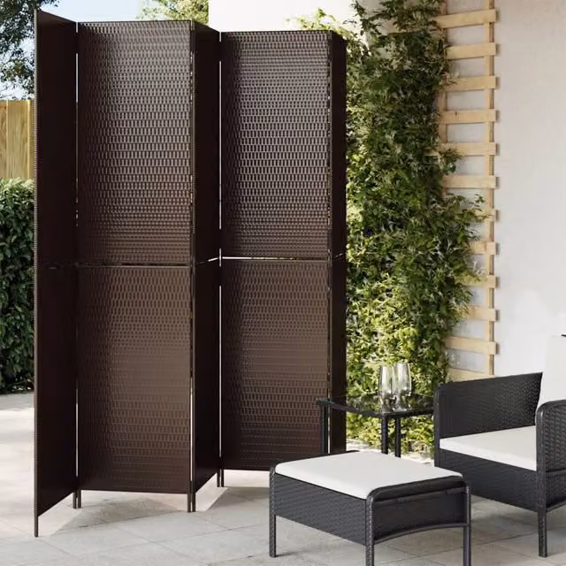 Berkfield Home 5 Panel Brown Poly Rattan Room Divider