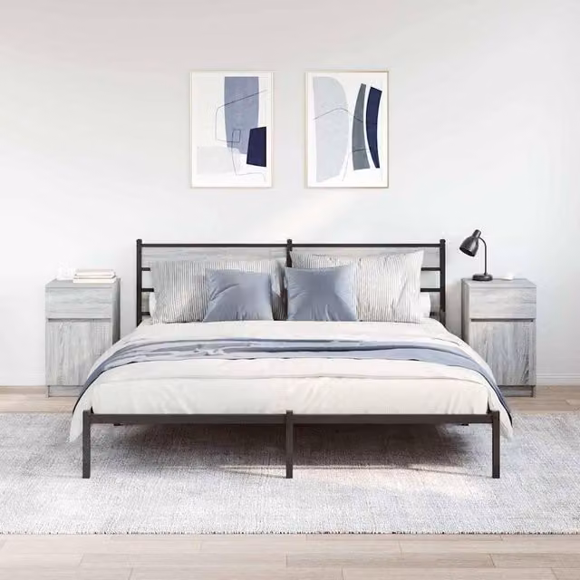 Berkfield Home Set of 2 Durable Bedside Cabinets in Grey Sonoma, W/D/H: 39 x 35 x 65 cm