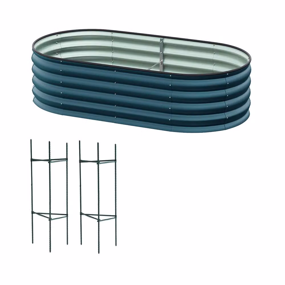 Living and Home Oval-Shaped Galvanised Steel Raised Garden Bed in Green, W/D/H: 80 x 42 x 80 cm – 2