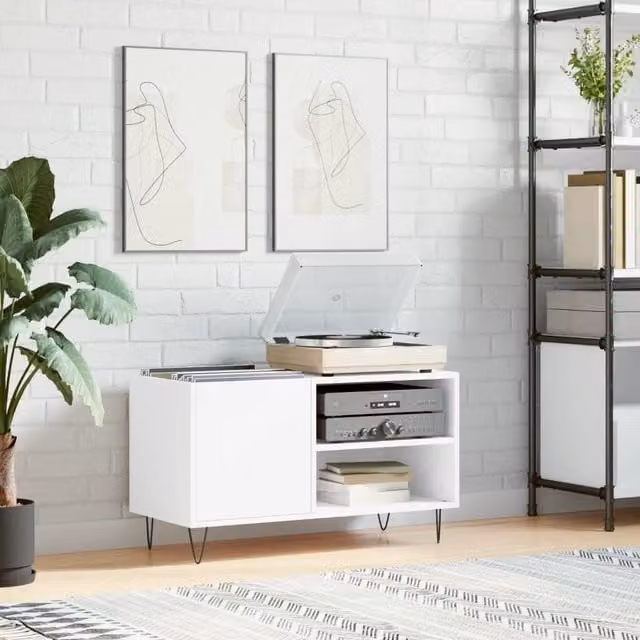 Berkfield Home Record Cabinet in White, W/D/H: 85 x 38 x 48 cm