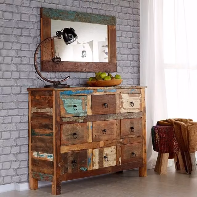 IH Design Modern Multicolour and Brown Wood 9 Drawer Chest